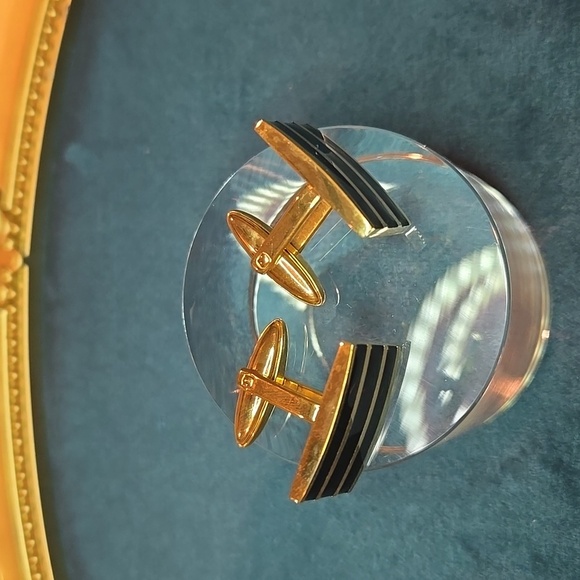 Gold and Black Striped Stainless Steel Cufflinks Brand New - Picture 6 of 10